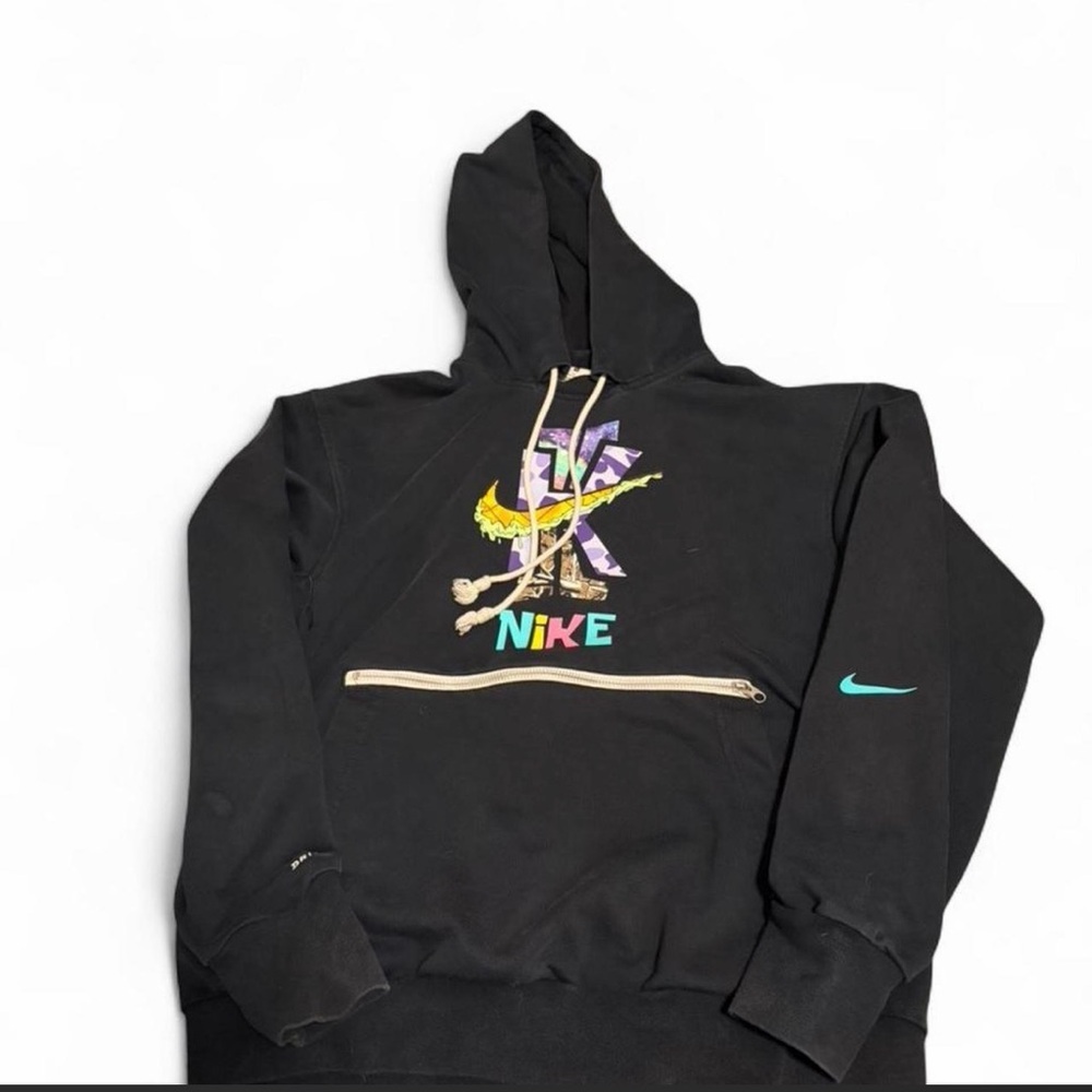 Nike Black Hoodie with Multicolor Graphic and Teal Swoosh